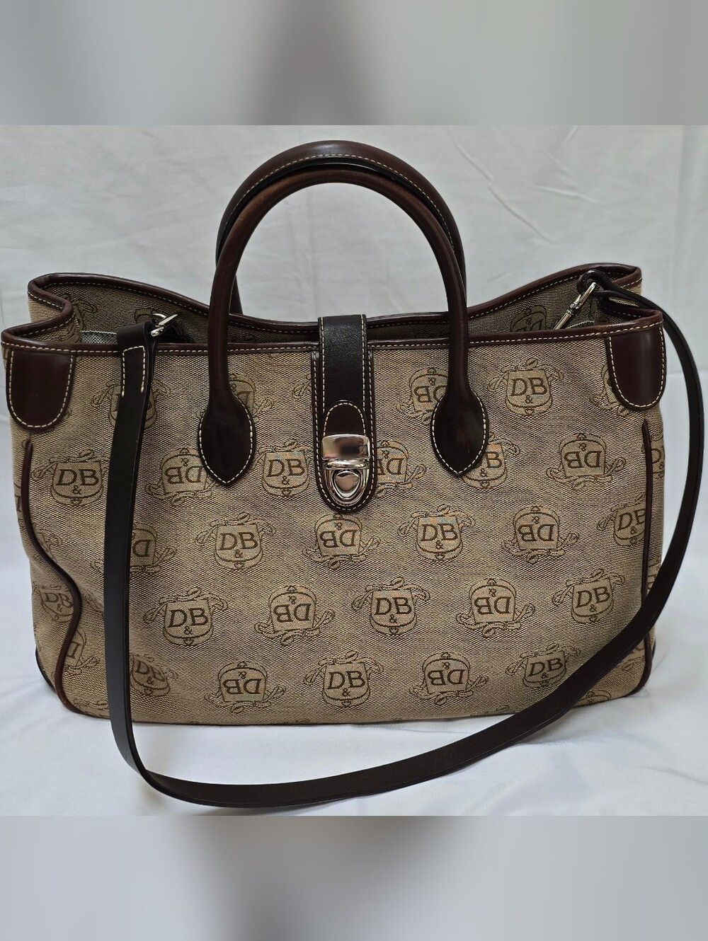 Dooney & Bourke Signature Monogram Satchel Tote Brown Leather